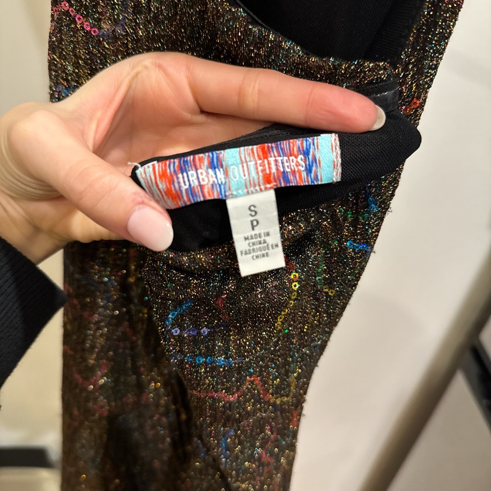 Urban Outfitters Black Sparkle One-Shoulder Mini Dress with Multicolor Threads - Picture 4 of 5